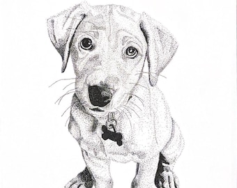 Stipple art, personalized stippling portraits, family and pet memorial, custom artwork