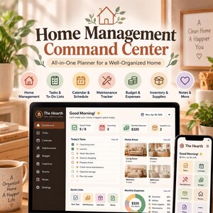 Tableau de bord de gestion du foyer | Planificateur de tâches ménagères, budget, corvées, repas (HTML)