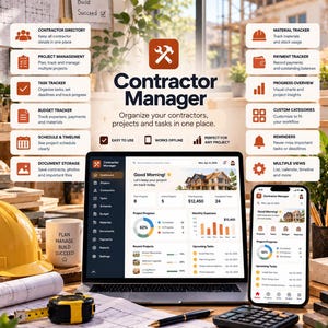 Modello HTML per dashboard di gestione appaltatori, strumento di monitoraggio dei progetti di costruzione (download digitale)