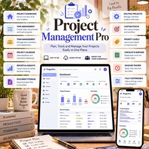 Project Management Pro HTML Dashboard | Kanban-Board, Aufgabenmanager (Digitale Vorlage)