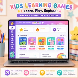 Interactive Kids Learning Games, Preschool & Kindergarten Educational Activities (Digital Download)
