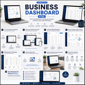Interactive HTML Business Dashboard, CRM, Sales Tracker (Digital Download)
