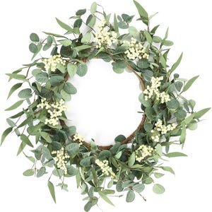 Cerafleur 20&#39;&#39; Eucalyptus Wreath for Front Door, Porch, Window - Green Decor for Home, Farmhouse - Spring, Summer, Fall, All Seasons