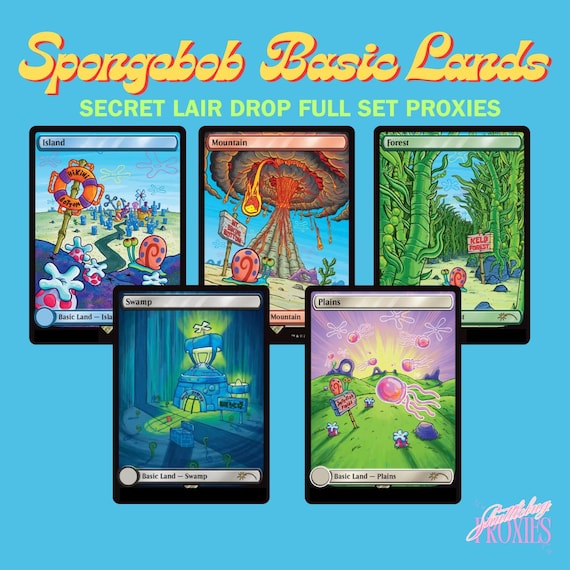 Spongebob Secret Lair Drop Basic Lands FULL SET Magic the Gathering Proxies  - Etsy