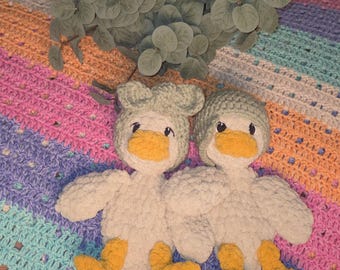Handmade Crochet Duck snuggler Toy, Farm Animal, Baby Lovey, Baby safe plushie