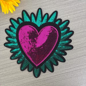 Decalque em forma de coração de lantejoulas, decalque de estampagem a quente em forma de coração vermelho, decalque de jaqueta, decalque de mochila