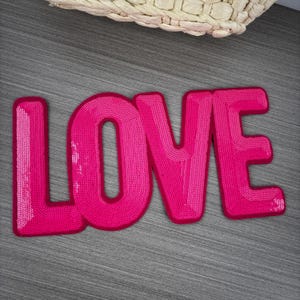 Parche para planchar con letras de amor, parche con purpurina de amor, parche con letras de amor rosa, parche Flash