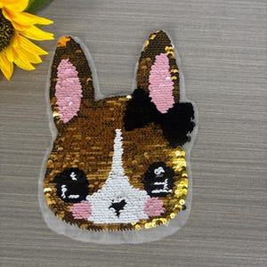 Patch de coelho reversível de lantejoulas de dois lados, patch de coelho, patch de costura de coelho