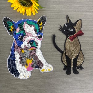 Dog glitter patch, cat glitter patch, cartoon animal badge, cute patch, DIY ironing patch for small animal enthusiasts