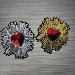 Parche de lentejuelas en forma de corazón, parche dorado en forma de corazón, parche plateado con lentejuelas en forma de corazón, parche de calcomanía para planchar