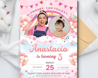 Editable Ms Rachel Birthday Invitation, Ms Rachel Party Invite Template, Ms Rachel Printable Invitation, Ms Rachel Kids Pink Birthday Party