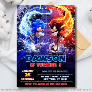 Faire-part Sonic 3 modifiable, modèle Sonic 3 anniversaire, faire-part d'anniversaire Sonic, faire-part d'anniversaire enfant modifiable, ombre, Sonic le hérisson