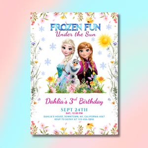 Editable Frozen Summer Birthday Invitation, Pool Party Anna Elsa Olaf Invite, Frozen Printable Invitation, Frozen Pool Party Kids Template