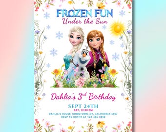 Editable Frozen Summer Birthday Invitation, Pool Party Anna Elsa Olaf Invite, Frozen Printable Invitation, Frozen Pool Party Kids Template