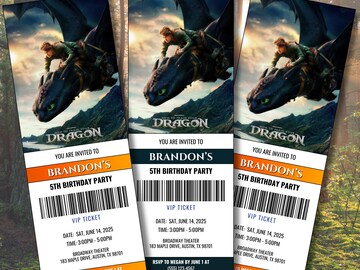 Editable How To Train Your Dragon Movie Ticket Birthday Invitation, Dragon Movie Ticket Invitation,How To Train Your Dragon Movie Party 2025