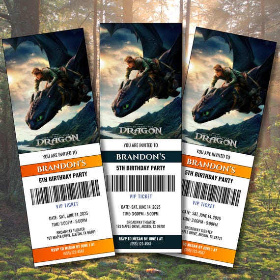 Editable How To Train Your Dragon Movie Ticket Birthday Invitation, Dragon Movie Ticket Invitation,How To Train Your Dragon Movie Party 2025