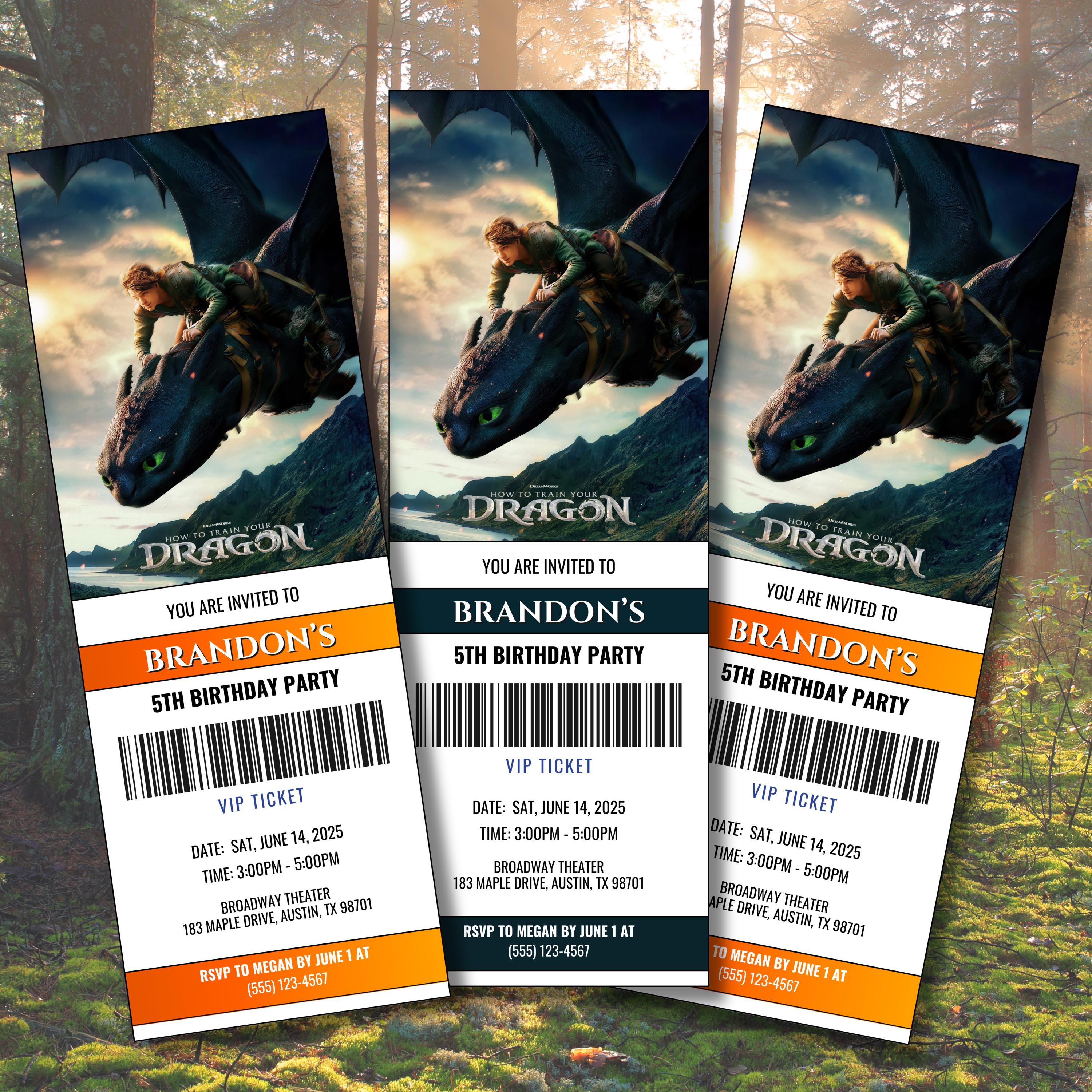 Editable How To Train Your Dragon Movie Ticket Birthday Invitation, Dragon Movie Ticket Invitation,How To Train Your Dragon Movie Party 2025