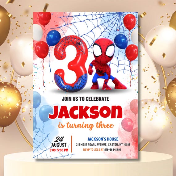 Editable 3rd Spidey Birthday Invitation, Spidey Kids Birthday Invitation, Amazing Friends 3rd Birthday Party, Superhero Bday Invite Template