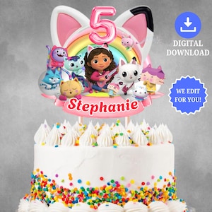 Adorno para tarta de cumpleaños de la casa de muñecas de Gabby personalizado, adorno para fiesta infantil de la casa de muñecas personalizado, adorno para tarta imprimible de la casa de muñecas de Gabby, digital