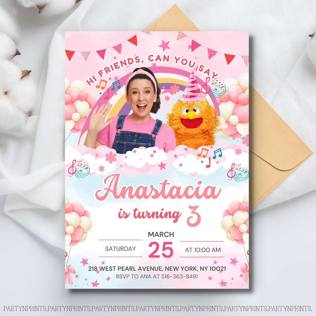 Editable Ms Rachel Birthday Invitation, Ms Rachel Party Invite Template ...