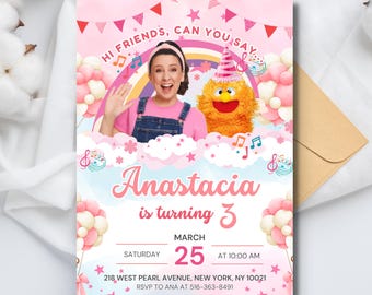 Invito di compleanno modificabile per la signorina Rachel, modello di invito per la festa della signorina Rachel, invito stampabile per la signorina Rachel, festa di compleanno rosa per bambini della signorina Rachel