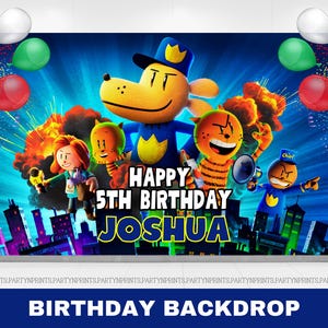 Fondo de cumpleaños de hombre perro, fiesta de cumpleaños de hombre perro, fondo de cumpleaños para niños, fondo de cumpleaños de hombre perro personalizado, personalizado, archivo digital