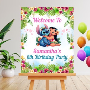Bewerkbaar Lilo Stitch-welkomstbord verjaardagsfeestje, Stitch-welkomstbord, Stitch-verjaardagsfeestje welkomstbord, Stitch Party Decoration, Digital