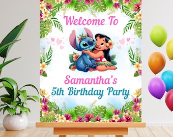 Editable Lilo Stitch Birthday Party Welcome Sign, Stitch Welcome Sign, Stitch Birthday Party Welcome Sign, Stitch Party Decoration, Digital