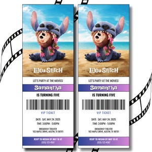 Invitation de fête d'anniversaire modifiable Lilo et Stitch pour un billet de cinéma, Invitation pour un billet de cinéma Stitch, soirée cinéma Stitch, imprimable, numérique