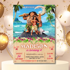 Editable Moana 2 Birthday Invitation, Moana Invitation, Editable Kids Birthday Invitation, Moana Party Invite, Printable, Hawaiian Birthday