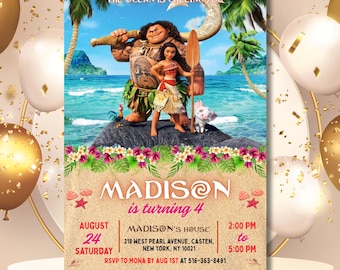 Editable Moana 2 Birthday Invitation, Moana Invitation, Editable Kids Birthday Invitation, Moana Party Invite, Printable, Hawaiian Birthday