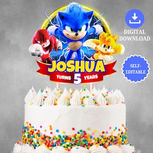 Editable Sonic Birthday Cake Topper, Custom Sonic Cake Topper, Sonic Centerpiece, Sonic the Hedgehog 3 Printable Cake Topper, Digital Topper