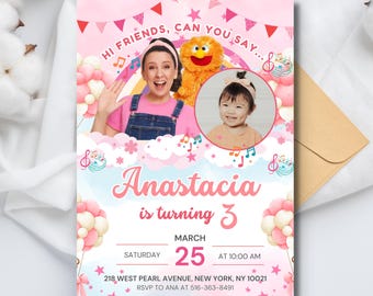 Invito di compleanno modificabile per la signorina Rachel, modello di invito per la festa della signorina Rachel, invito stampabile per la signorina Rachel, festa di compleanno rosa per bambini della signorina Rachel