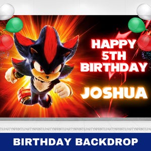 Sfondo per compleanno di Shadow the Hedgehog, sfondo per festa di compleanno di Sonic 3, sfondo per compleanno di Shadow personalizzato, file digitale personalizzato