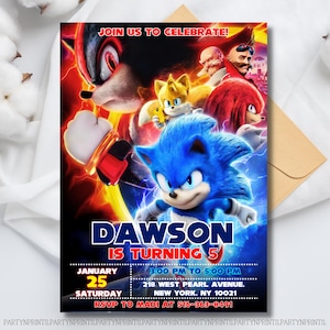 Invito modificabile Sonic 3, modello di compleanno Sonic 3, invito di compleanno Sonic, invito di compleanno per bambini modificabile, Shadow, Sonic the Hedgehog