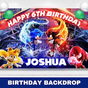 Sfondo per compleanno Sonic 3, sfondo per festa di compleanno Sonic the Hedgehog 3, sfondo personalizzato per compleanno Sonic, personalizzato, file digitale