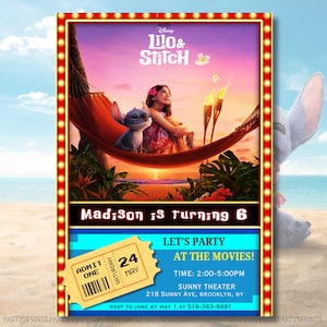 Invito per festa di compleanno a tema Lilo e Stitch, modificabile, biglietto del film Stitch, invito per festa a tema Stitch 2025, stampabile, digitale