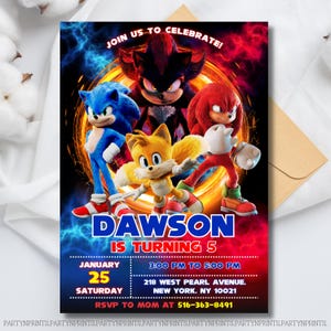 Bearbeitbare Sonic 3 Einladung, Sonic 3 Geburtstagsvorlage, Sonic Geburtstagseinladung, Bearbeitbare Kindergeburtstagseinladung, Schatten, Sonic the Hedgehog