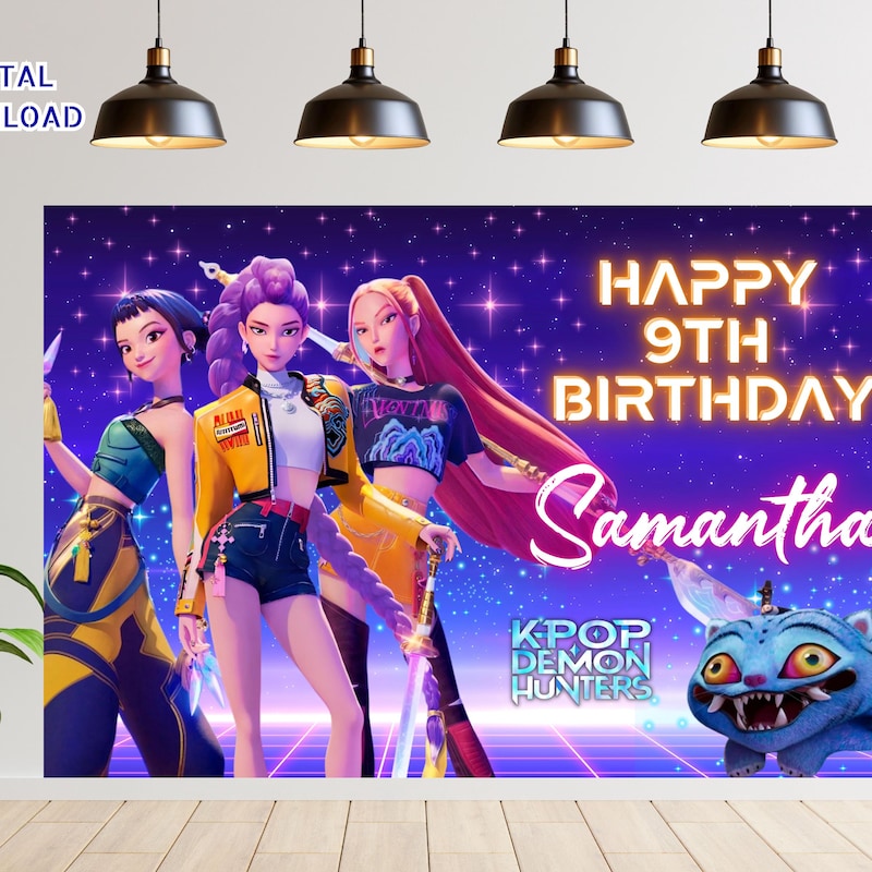 Custom Kpop Demon Hunters Birthday Backdrop Etsy
