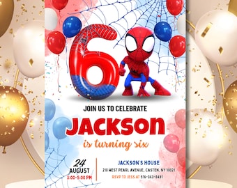 Editable 6th Spidey Birthday Invitation, Spidey Kids Birthday Invitation, Amazing Friends 6th Birthday Party, Superhero Bday Invite Template