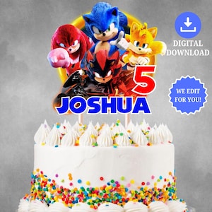 Topper per torta di compleanno Sonic 3 personalizzato, Topper per torta Sonic personalizzato, Centrotavola Sonic, Topper per torta stampabile Sonic the Hedgehog, Digitale