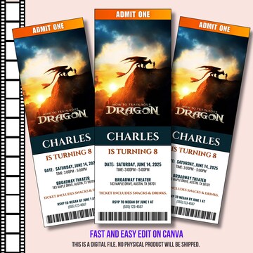 Editable How To Train Your Dragon Movie Ticket Birthday Invitation, Dragon Movie Ticket Invitation,How To Train Your Dragon Movie Party 2025