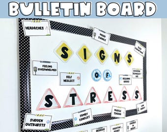 Stress & Mental Health Bulletin Board Printable DIY kit to print, cut, and hang