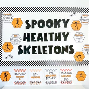 Tableau d'affichage Halloween santé : kit de bricolage squelettes effrayants (PDF imprimable)