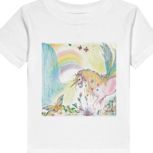 Unicorn Magic. Toddler, soft Cotton Jersey T-Shirt. White with original pencil artwork design by Wendy. 2T.3T.4T.