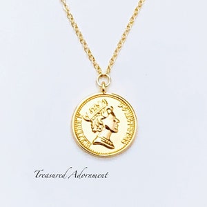 Coin Necklace, 18K Gold plated Necklace, Cubic Zirconia Pendant, Gold Jewelry, Holiday gift, Queen Coin Layering Necklace, Stackable jewelry