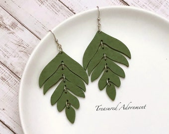 Leaf Earrings, Wooden Leaf Earrings, Long Earrings, Nature Earrings, Nature Earrings, Safari theme Party, Thank you gift