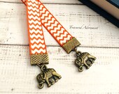 Bookmark, Petit Elephant Bookmark, Vintage style Bookmark, Orange Chevron Ribbon, Gift for Book lover, Bookworm, India, Ethnic bookmark gift