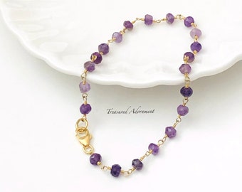 Amethyst Bracelet, Rosary Chain Bracelet, Gemstone Bracelet, Wire Wrapped Bracelet, Vermeil, February Birthstone, February Birthday  gift