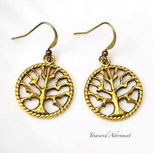Tree of Life Earrings, Antiqued Gold tone Earrings, Raw Brass, Nature Earrings, Tree Earrings, Circle of Life Earrings, Thank you gift